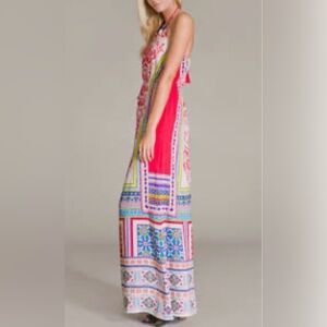 Flying Tomato Colorful Red Floral Tapestry Halter Style Maxi Dress Small